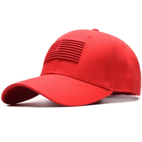 Bright Red American Flag Embroidered Low Profile Baseball Cap, Hat US Flag,‎ USA - Picture 1 of 2
